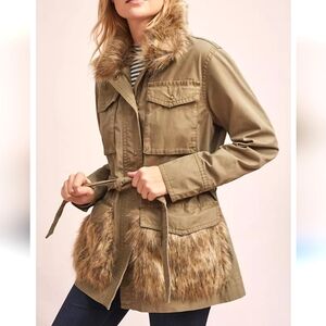 Anthropologie faux fur trimmed field parka,  size M